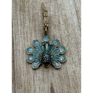 Juicy Couture Peacock Charm Pendant "Show Off" Teal Enamel‎ Rhinestone 2"